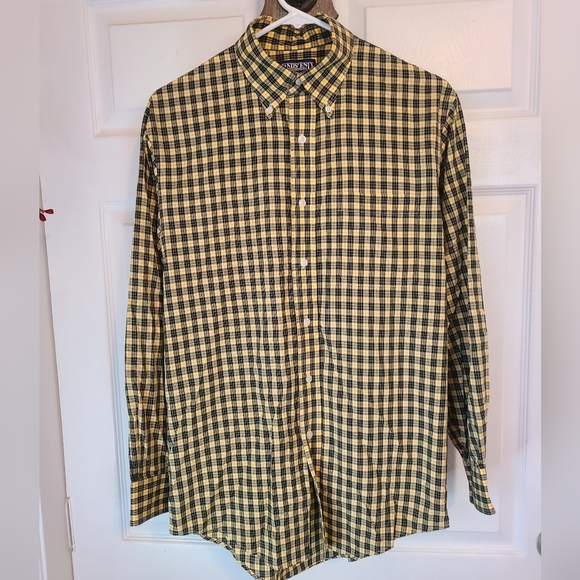 (994)Land's End Men's Long Sleeve Dress Shirt, Size: Small Color: Black & Yellow - Picture 3 of 11
